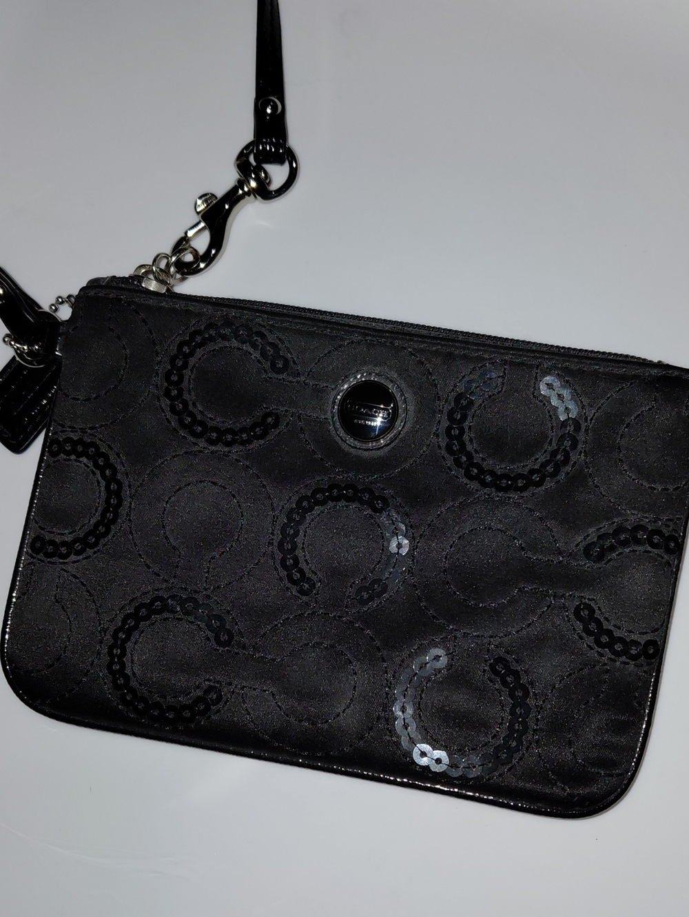 Coach Black Sequin Logo Wristlet